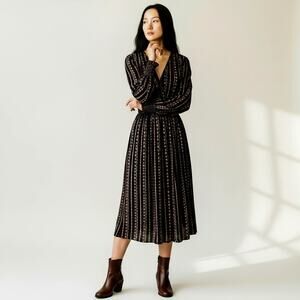 See By Chloe Floral Stripe Wrap Midi Dress 100% Viscose Long Sleeve Size S